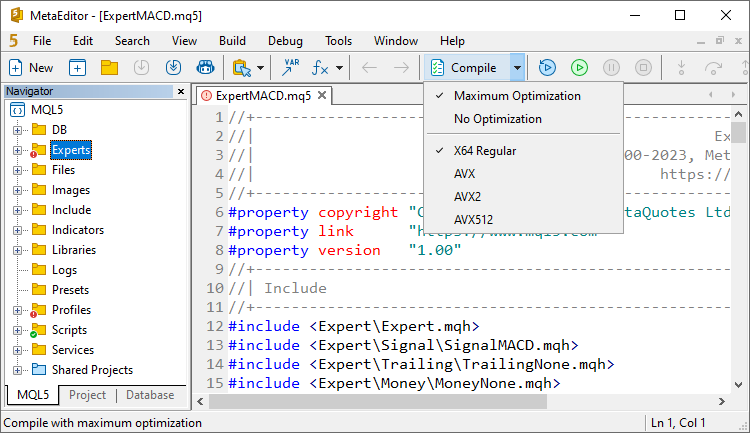 Select the processor architecture for which the program will be compiled