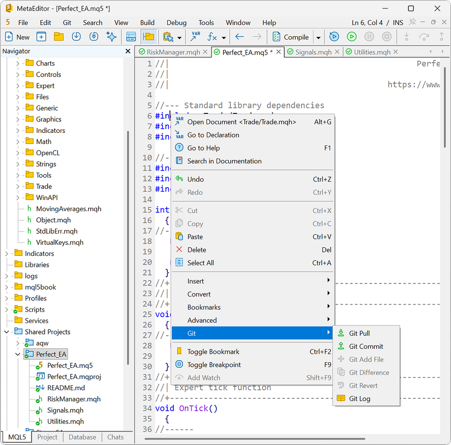 Code editor context menu Code editor context menu
