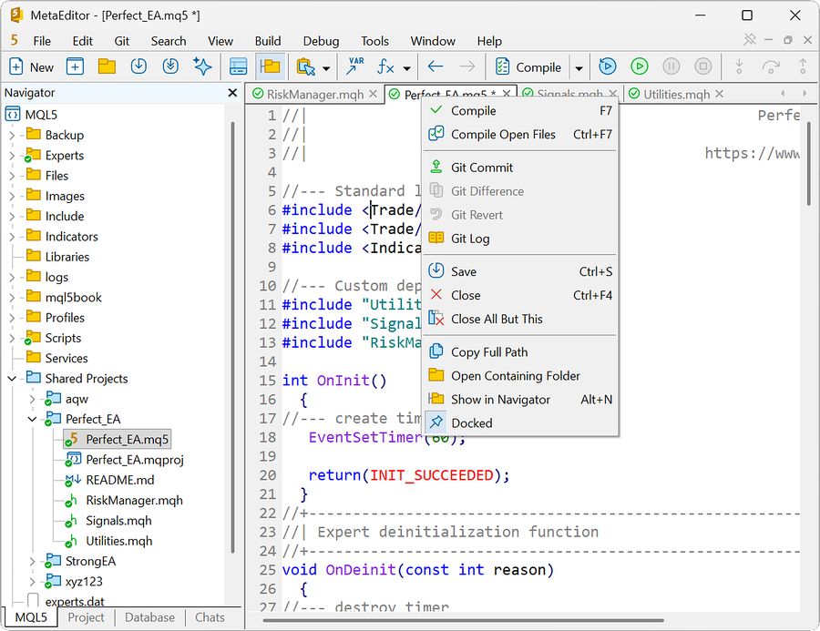 Tab context menu Tab context menu