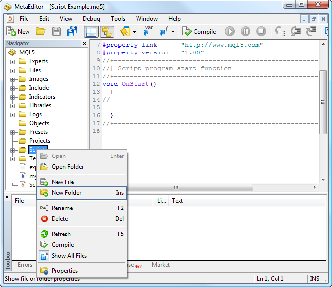 Example of Program Creation - MetaEditor Help
