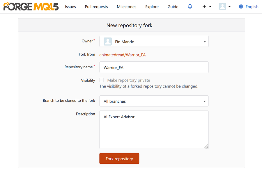 Fork options webpage