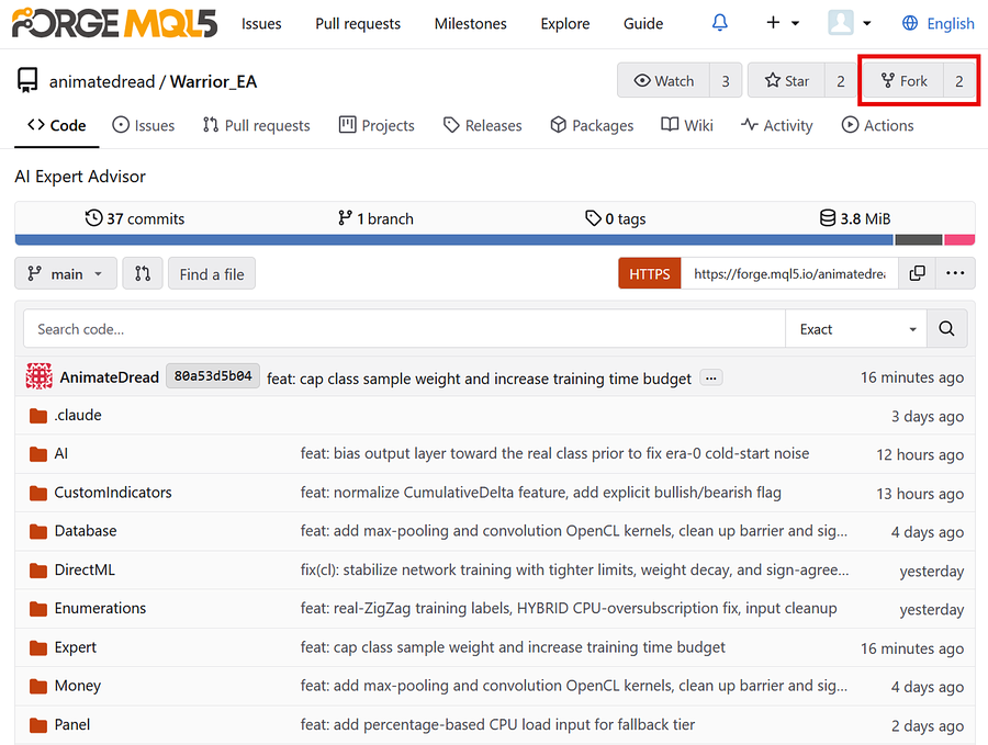 Forking a project webpage
