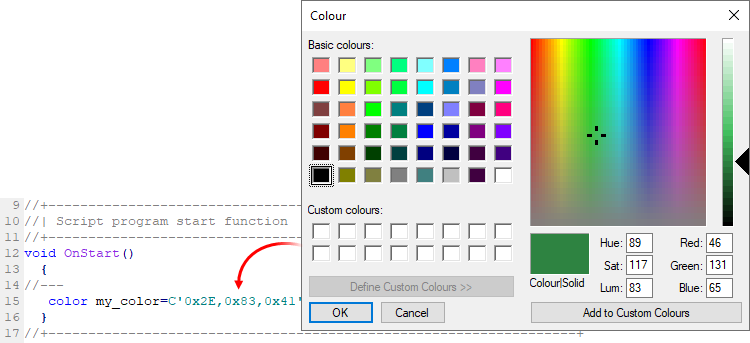 Insertion de couleur dans le code