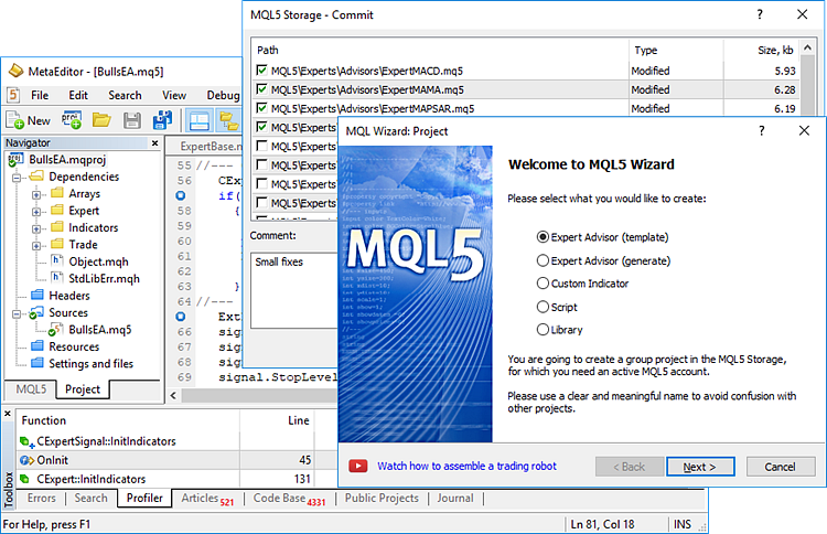 MetaEditor – environment for trading robots and indicators development