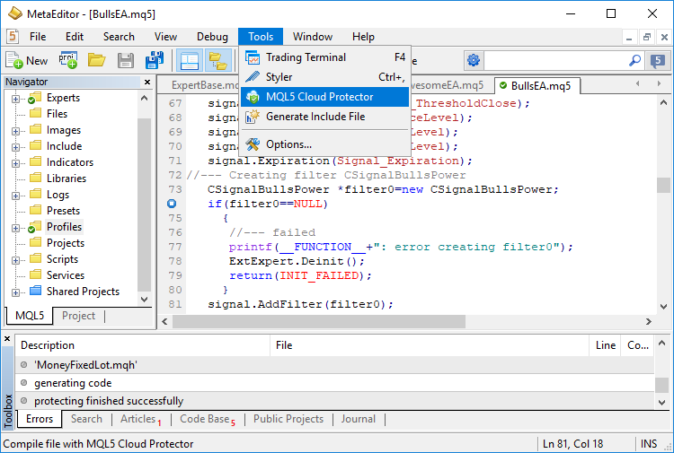 MQL5クラウドプロテクタによるプログラムの保護