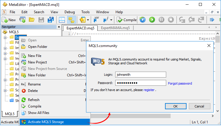 Activación de MQL5 Storage