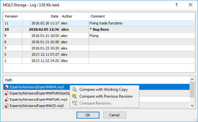 Comparing the files