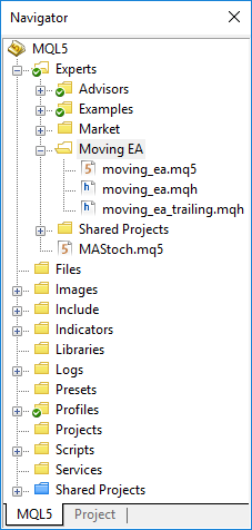 Dateistruktur im Fenster des Navigators