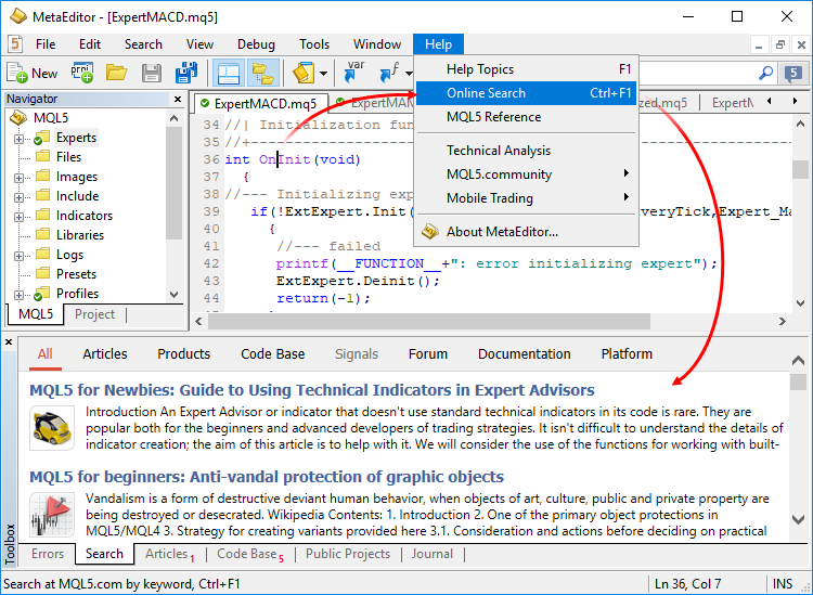 Pesquisa contextual em MQL5.community