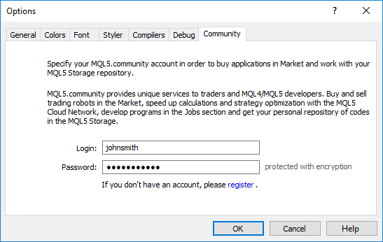 MQL5コミュニティへのアクセスの設定
