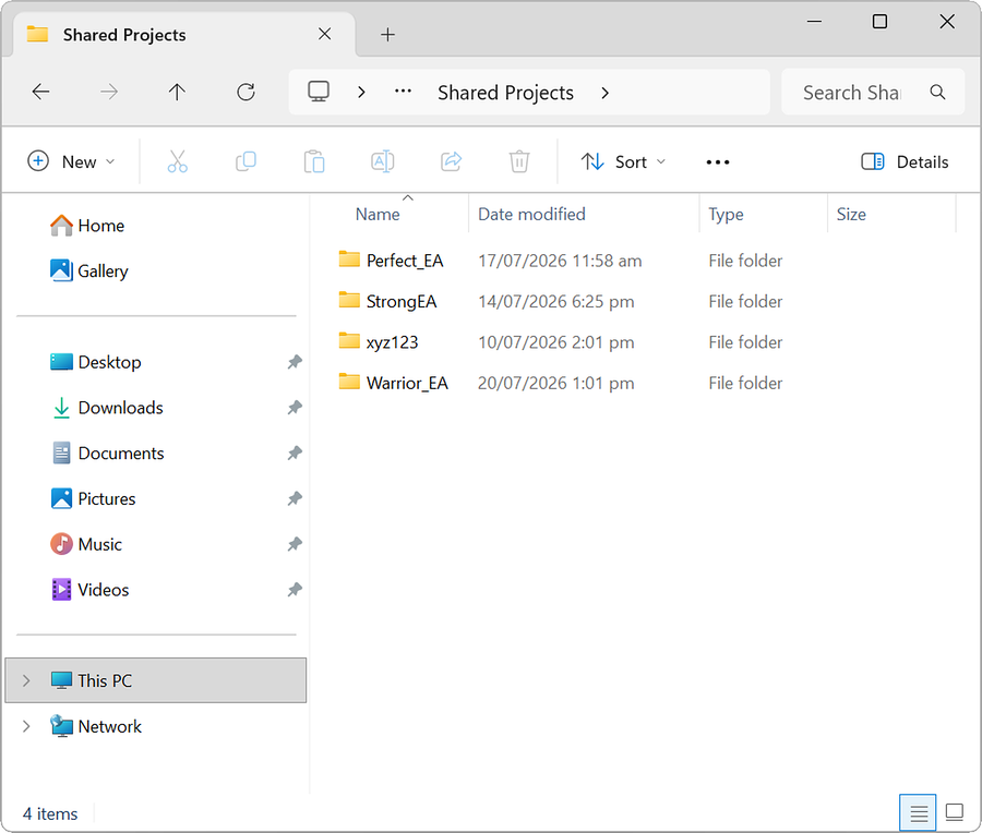 Shared projects in File Explorer Shared projects in File Explorer