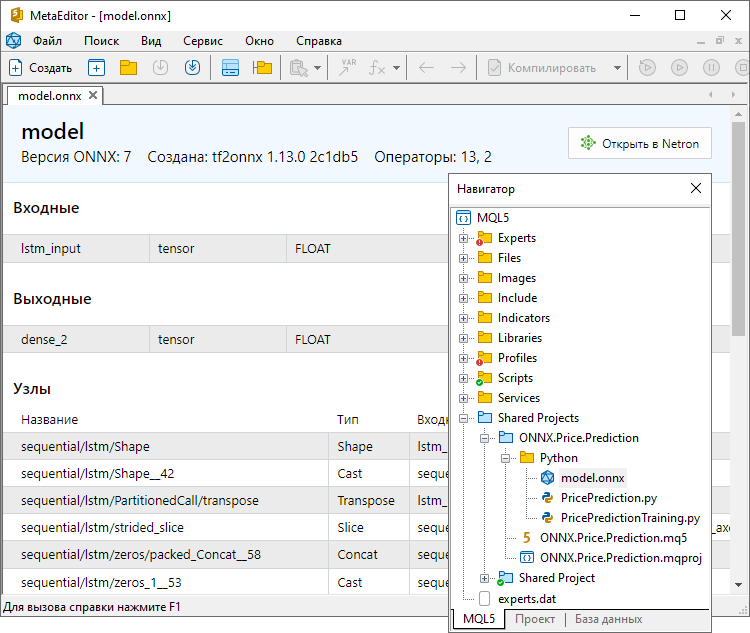 Открывайте модели ONNX прямо в MetaEditor