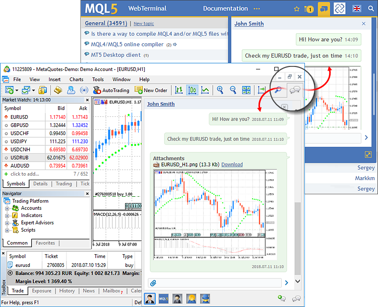 Built-in MQL5.community chat