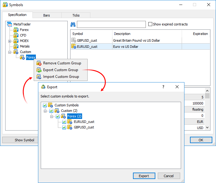 Exporting and Importing Settings of a Group of Custom Symbols