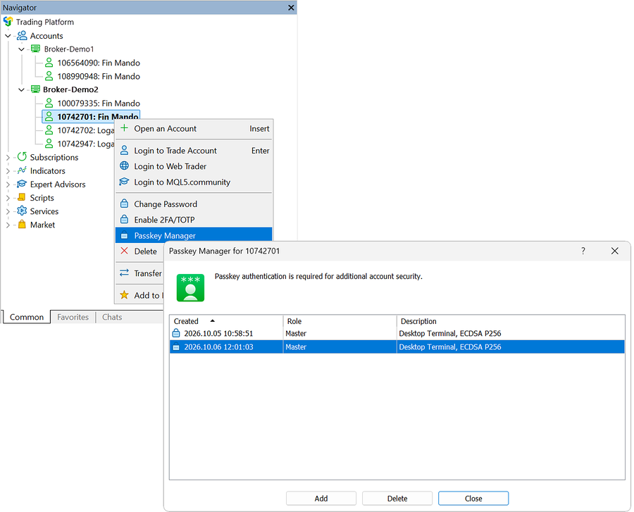 Deleting a passkey Deleting a passkey