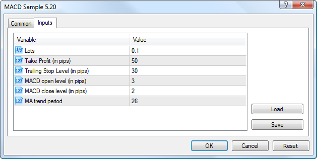 Input parameters