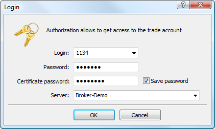 In the extended authentication mode additionally specify the certificate password