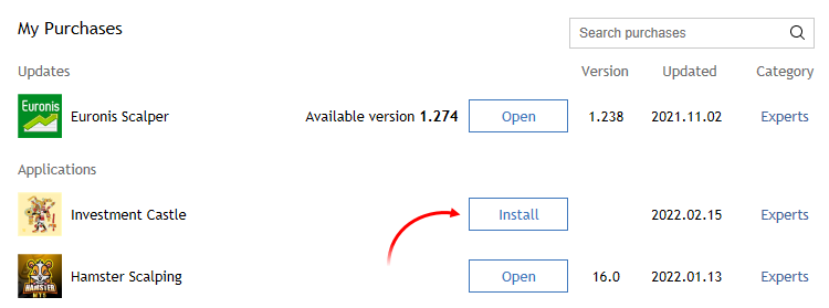 Instalación del producto adquirido anteriormente