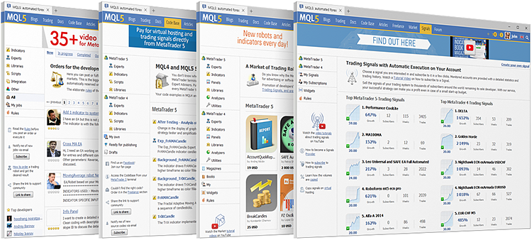 A comunidade de traders MQL5.community oferece serviços úteis: lojas de aplicações, cópia de posições de negociação, hospedagem e encomendas de robôs