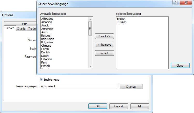 Configuração do idioma das notícias