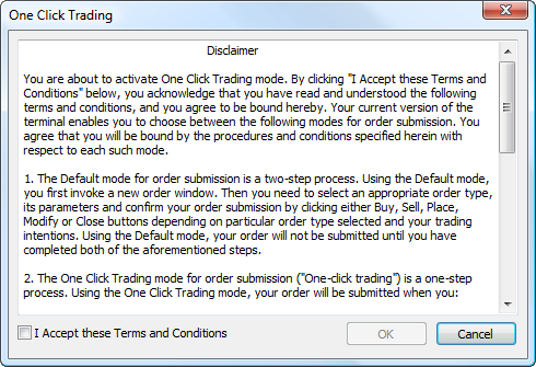 Acuerdo sobre el uso del modo de trading con un clic