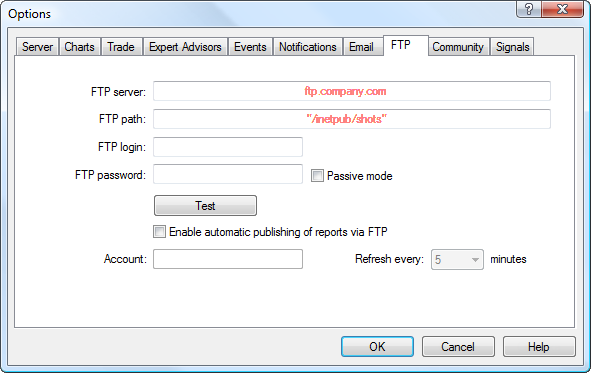 Sending reports can be configured on the FTP tab Sending reports can be configured on the FTP tab
