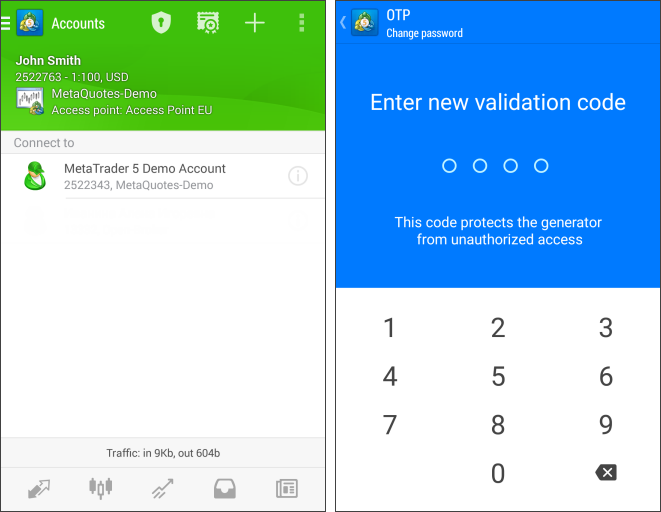 Set a password to access the OTP generator