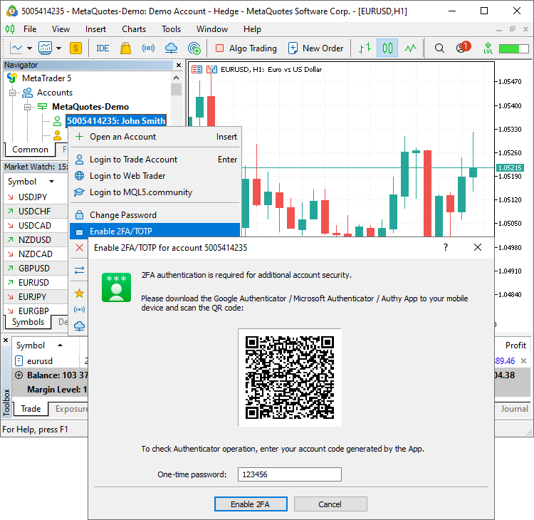 Enabling two-factor authentication for the administrator account