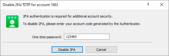 Geben Sie ein Einmalpasswort ein, um die Zwei-Faktor-Authentifizierung zu deaktivieren.
