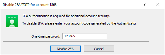 2要素認証を無効にするためのワンタイムパスワードを入力する