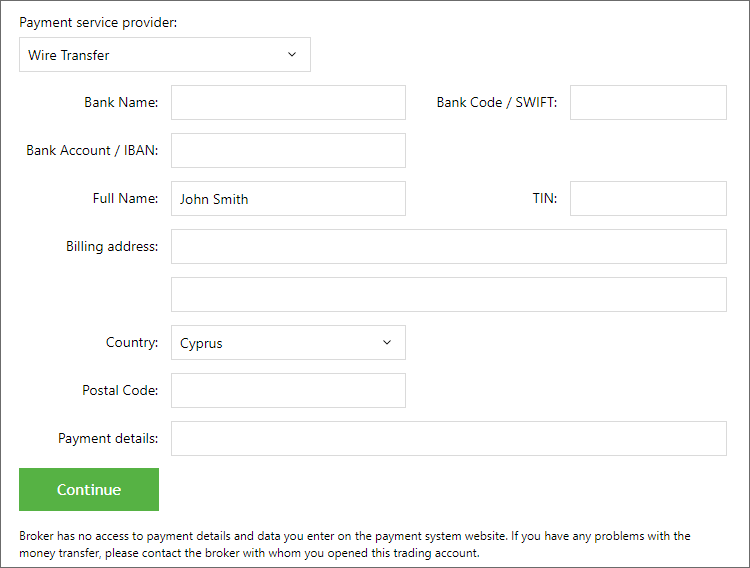 Fournir les coordonnées de votre compte bancaire pour transférer des fonds