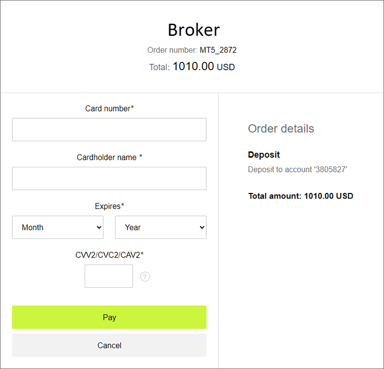 Enter payment method details