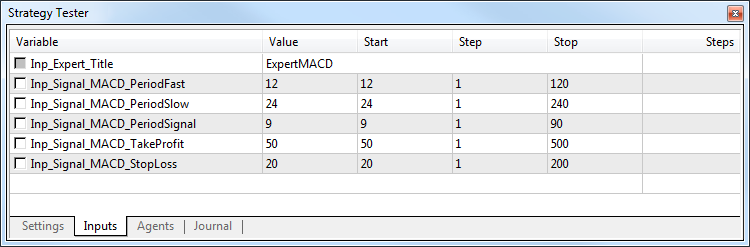 Selection of input parameters to test