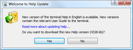 Klicken Sie Ja zum Herunterladen der aktuellen Hilfe-Version