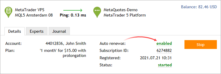 To enable/disable auto renewal, click on the option status on the hosting page