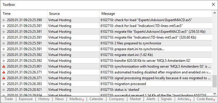 Logging migration process