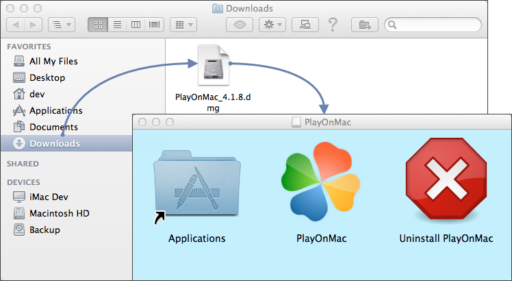 Запустите файл DMG для установки PlayOnMac