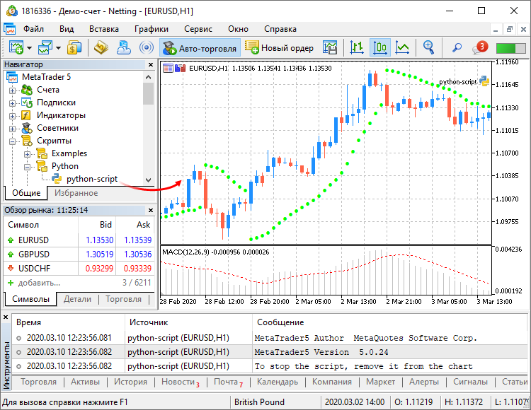 Запуск скрипта на Python в торговой платформе
