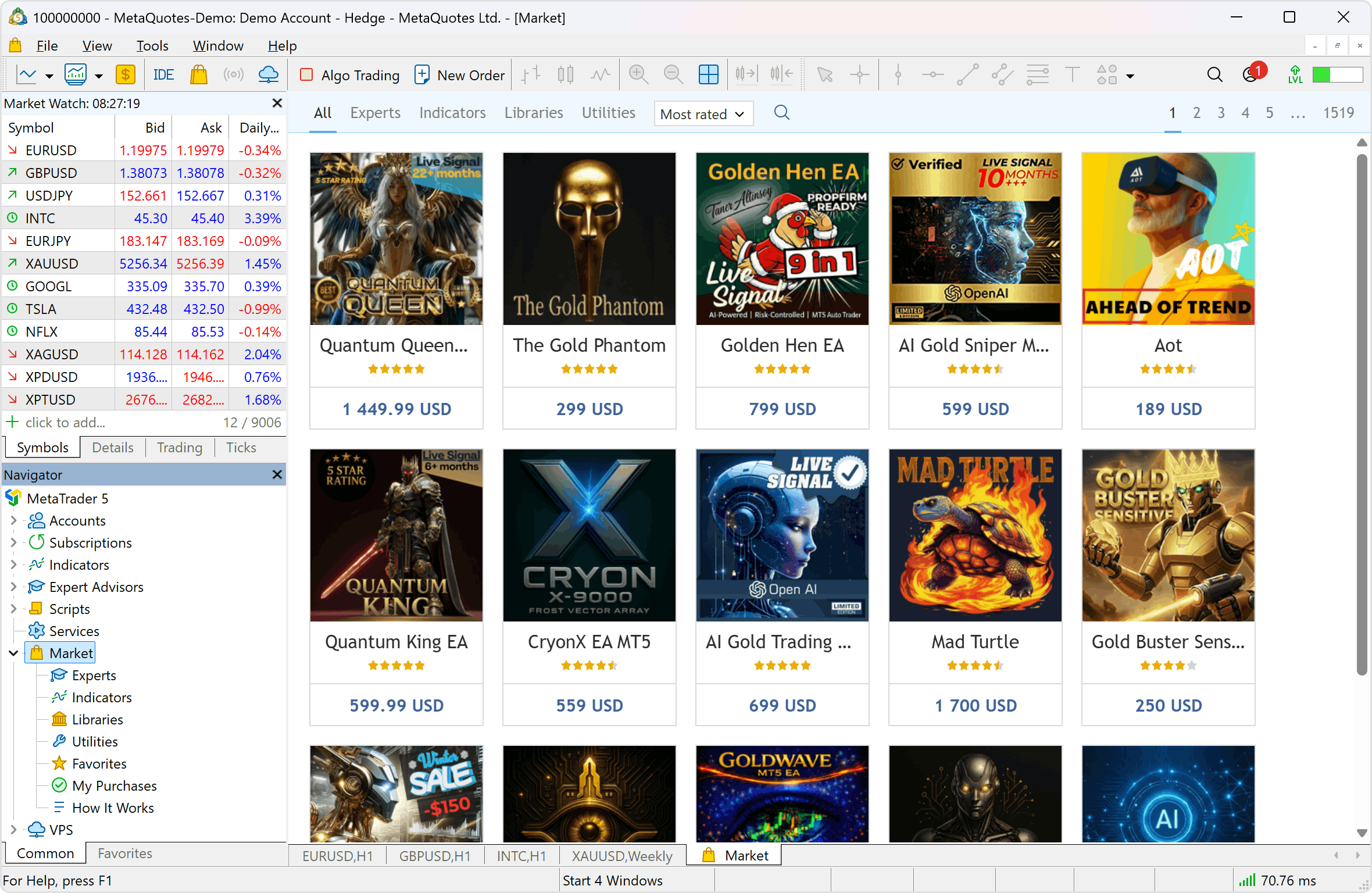 Крупнейший магазин торговых роботов и технических индикаторов для MetaTrader 5 доступен прямо в платформе