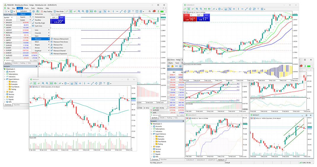 Professional technical analysis in MetaTrader 5 allows examining stock and currency quotes from all angles