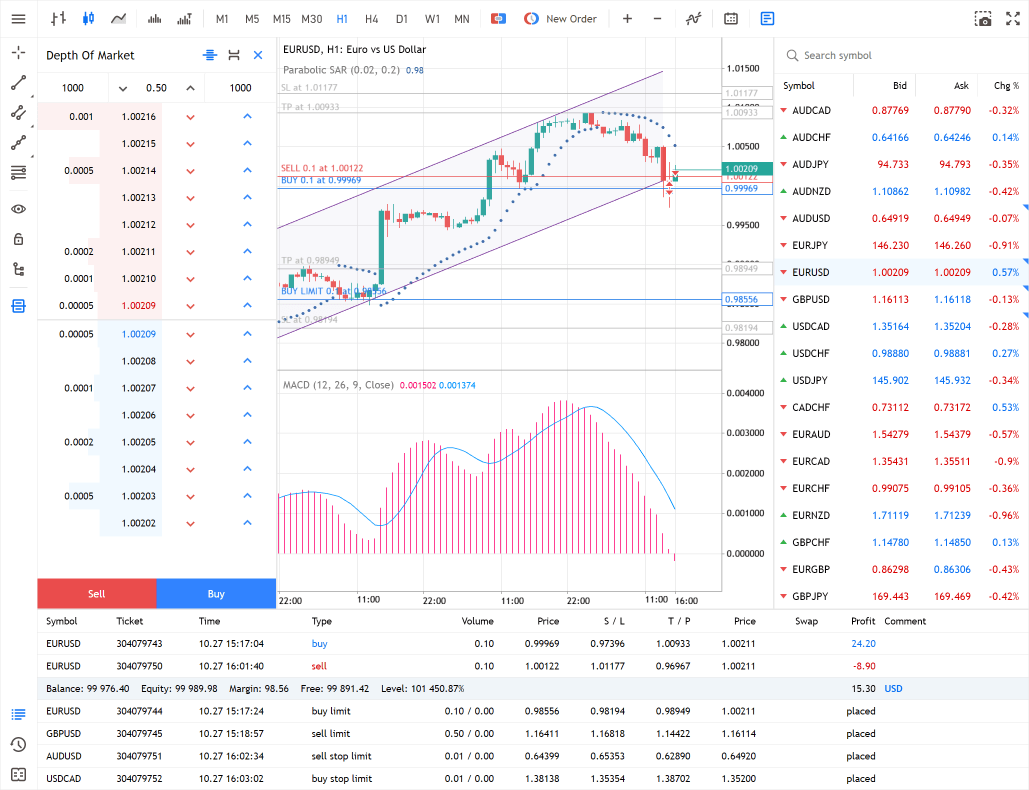 Profondeur de marché avancée et trading en un clic